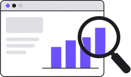 Illustration: Website mit Diagramm und Lupe