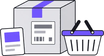 Illustration: Paket, Etikett und Warenkorb