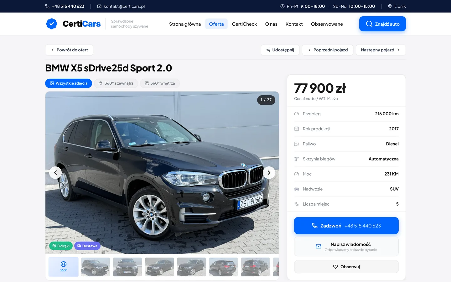 Karta pojazdu z kompletem danych
