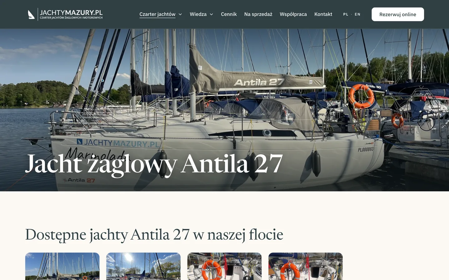 Strona modelu, a pod nią flota