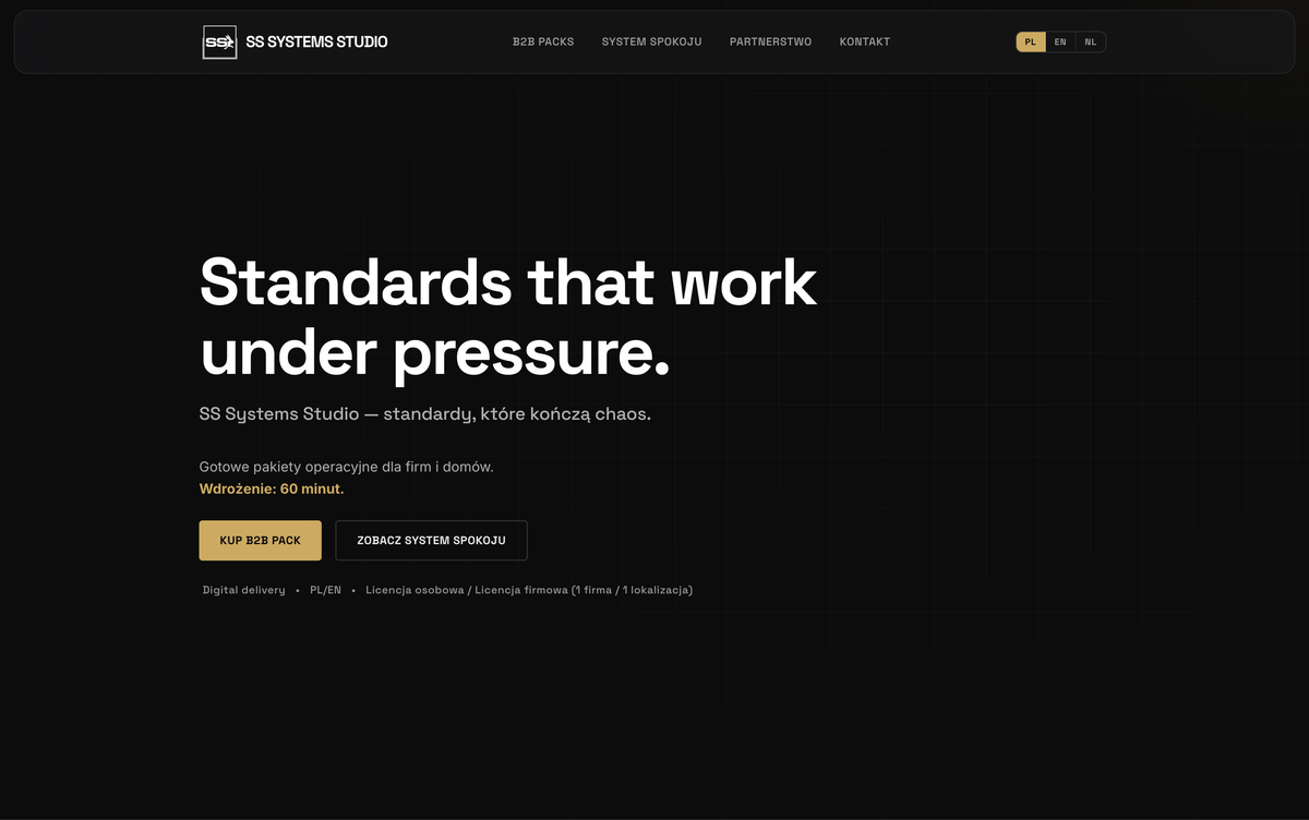 SS Systems Studio - standardy B2B pakiety operacyjne